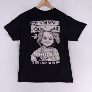Chucky Childs Play 2 Graphic T Shirt Mens Large Black Horror Movie Double Sided